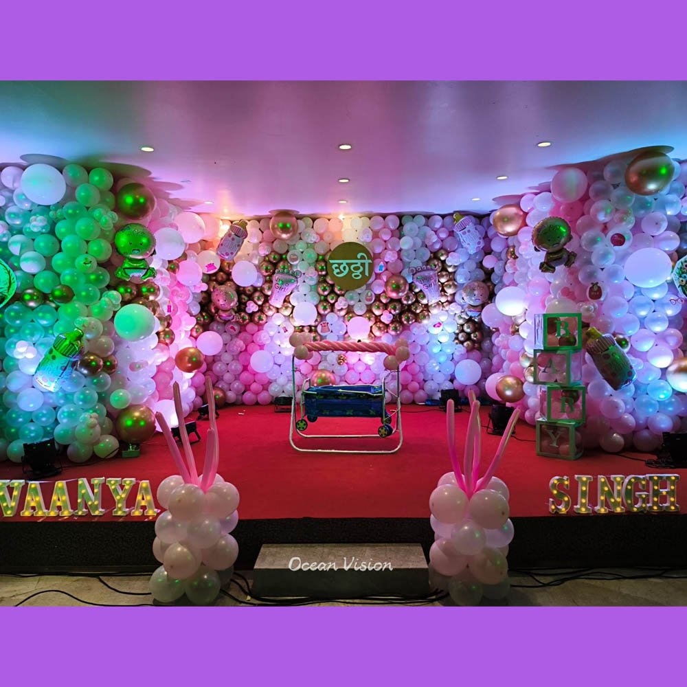 Pink & White Balloon theme Decoration for Chhathi Ceremony
