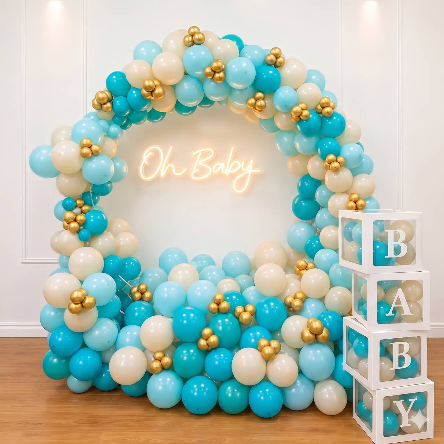 Light Blue & Teal Oh Baby Balloon Arch Decor